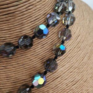 Vintage Swarovski 5000 Black Diamond AB Faceted Crystal Beaded Necklace